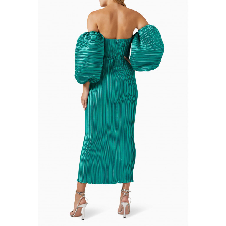 L'idee - Sirene Off-shoulder Pleated Dress Blue
