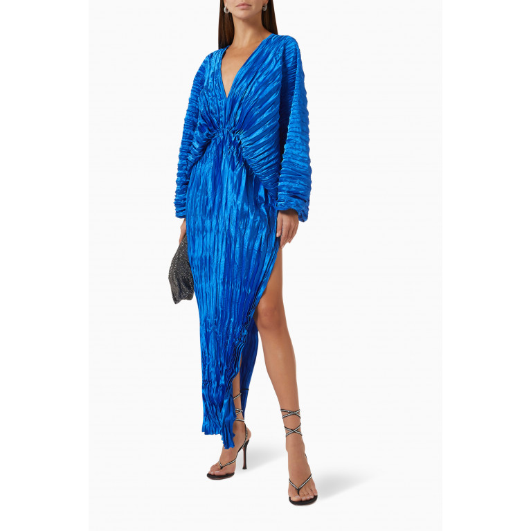 L'idee - De Luxe Crinkled Pleated Maxi Dress Blue