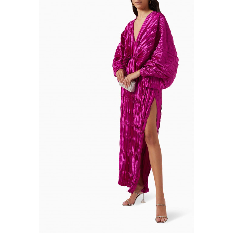 L'idee - De Luxe Crinkled Pleated Maxi Dress Purple