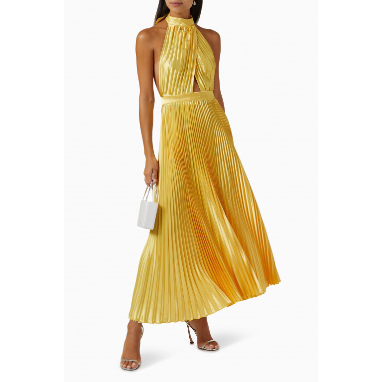 L'idee - Renaissance Pleated Midi Dress Yellow
