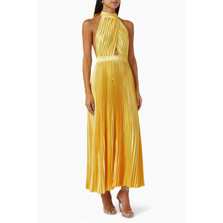L'idee - Renaissance Pleated Midi Dress Yellow