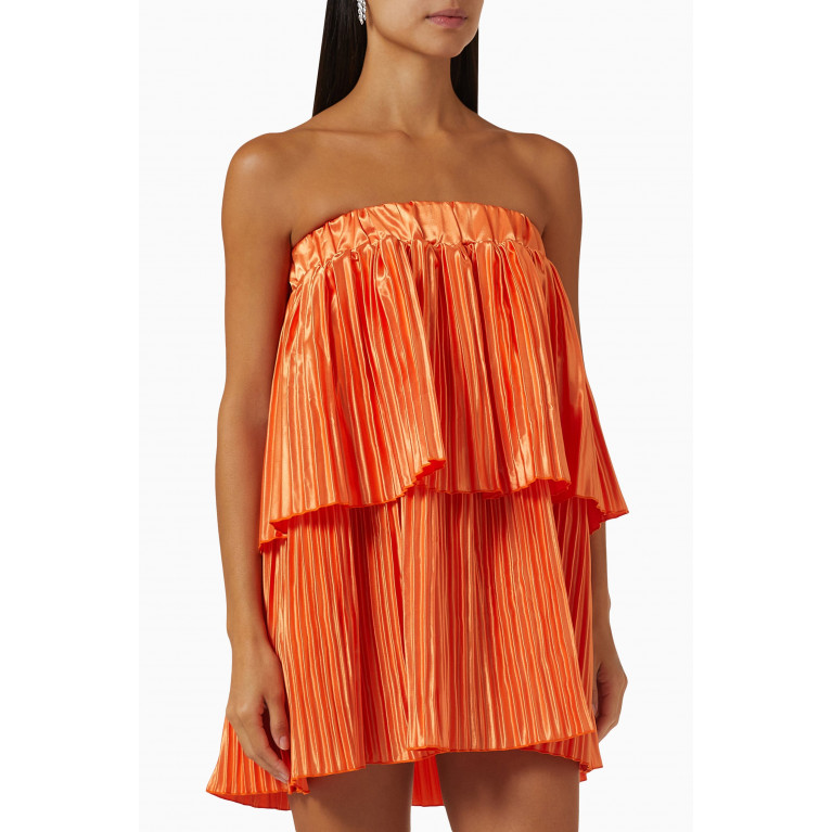 L'idee - Reveries Strapless Pleated Mini Dress Orange