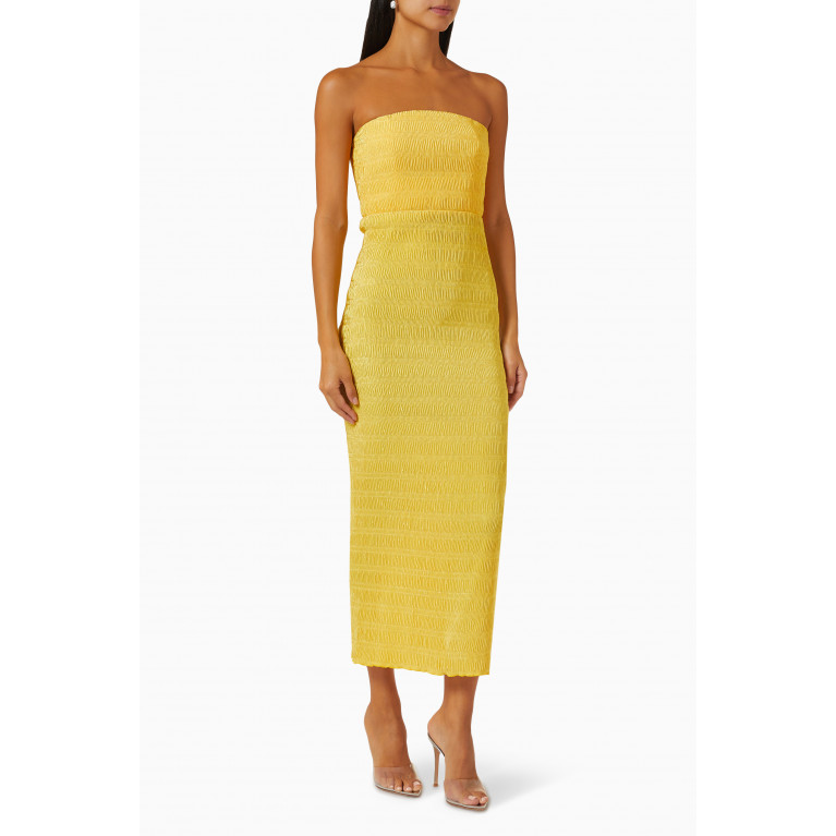 L'idee - Aurore Strapless Midi Dress Yellow