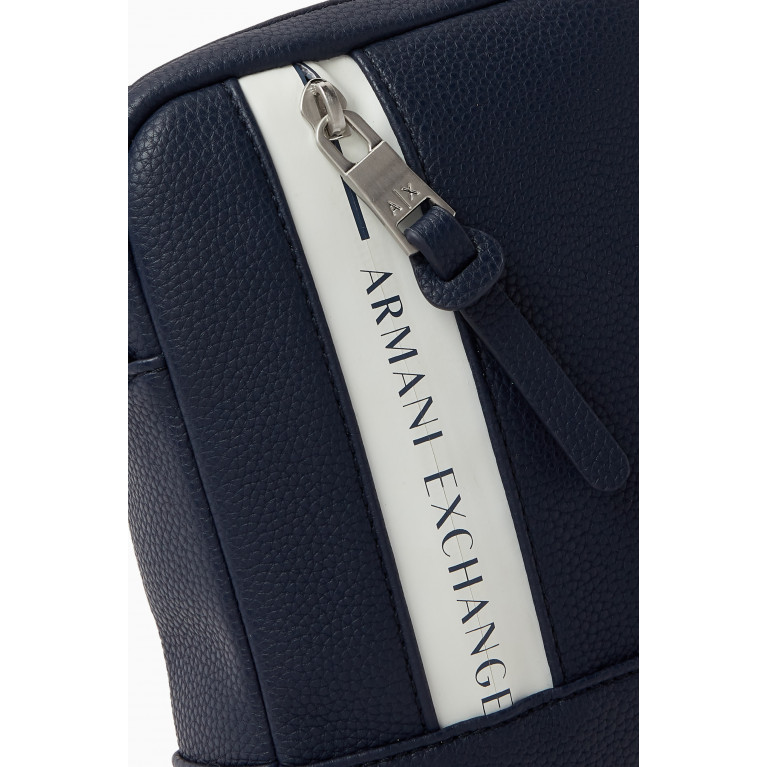 Armani - Logo Tape Crossbody Messenger Bag in Faux Leather Blue