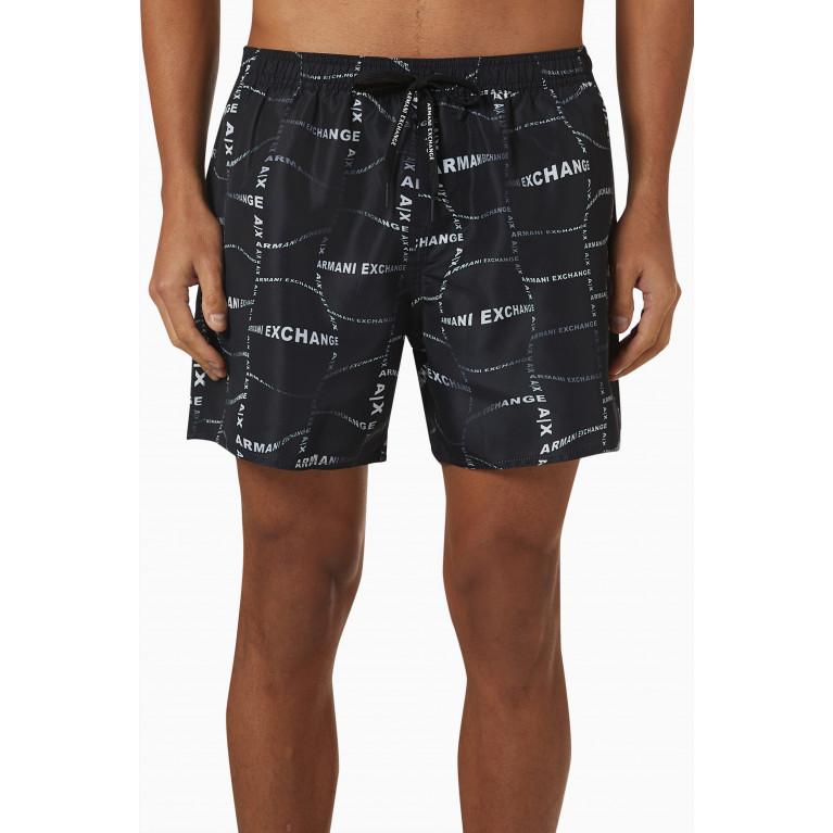 Armani Exchange - All-over Logo Swim Shorts in Nylon
