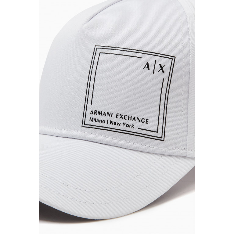 Armani - AX Square Logo Baseball Cap in Cotton Gabardine White