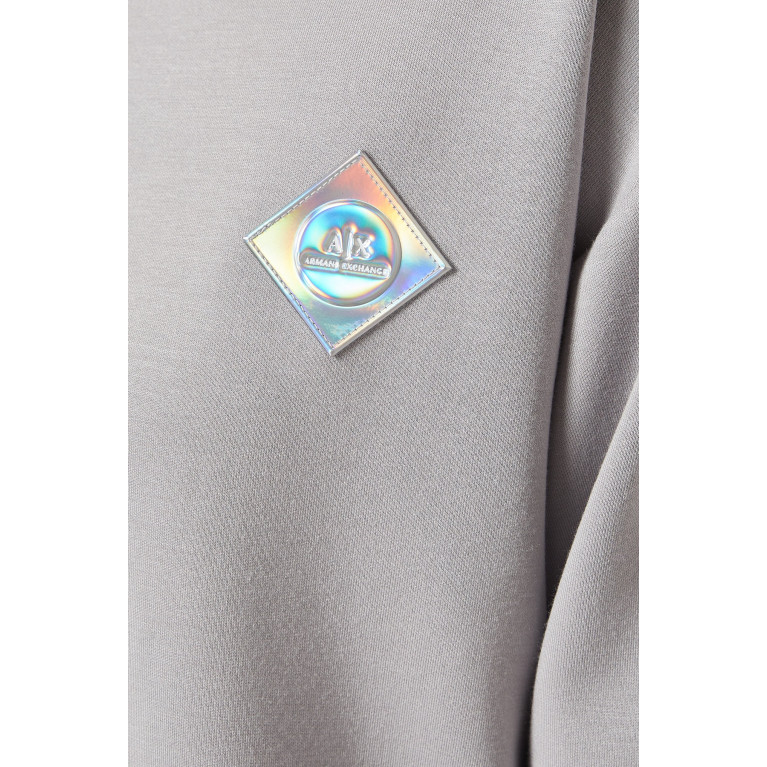 Armani Exchange - Hologram Logo Tape Hoodie in Cotton Jersey Grey