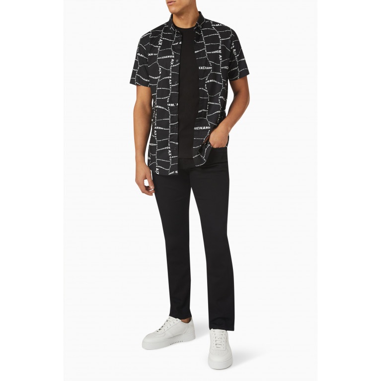 Armani Exchange - All-over Optical Logo Shirt in Cotton Black
