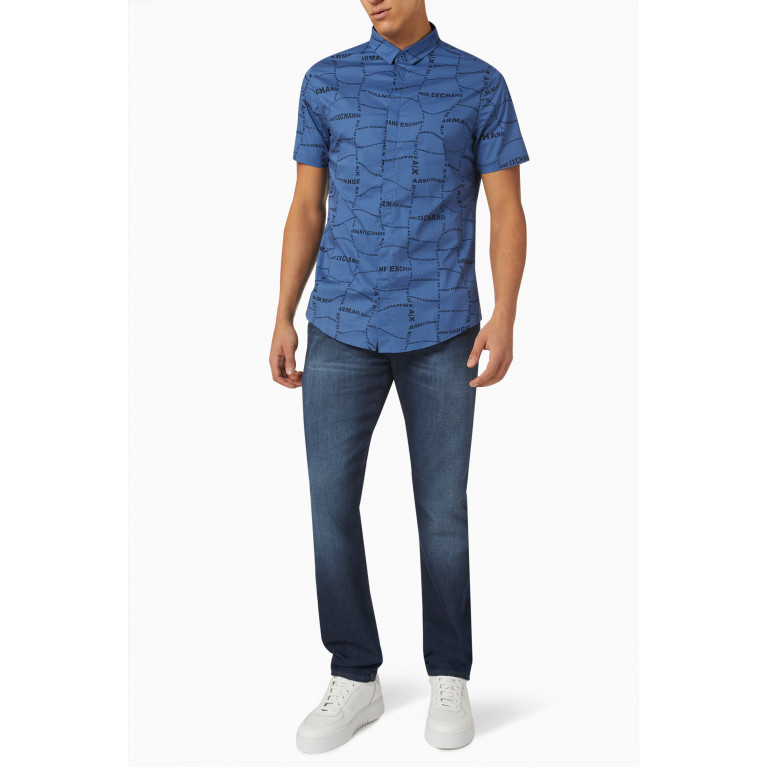 Armani Exchange - All-over Optical Logo Shirt in Cotton Blue