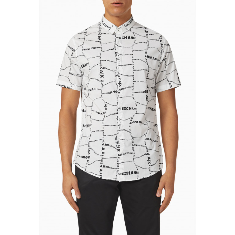 Armani Exchange - All-over Optical Logo Shirt in Cotton White