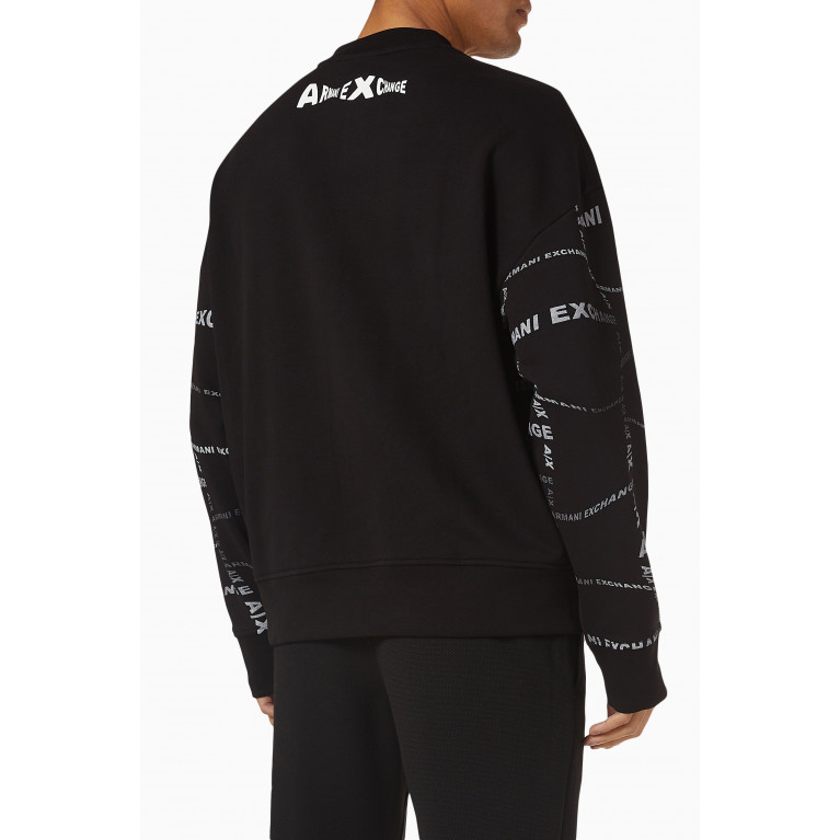 Armani Exchange - All-over Logo Sweatshirt in Fleece Black