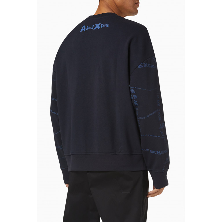 Armani Exchange - All-over Logo Sweatshirt in Fleece Blue