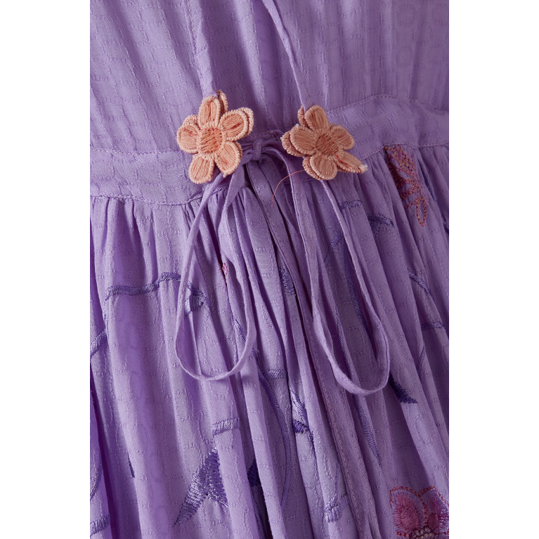 Miskaa - Embroidered Midi Dress in Cotton Blend Purple