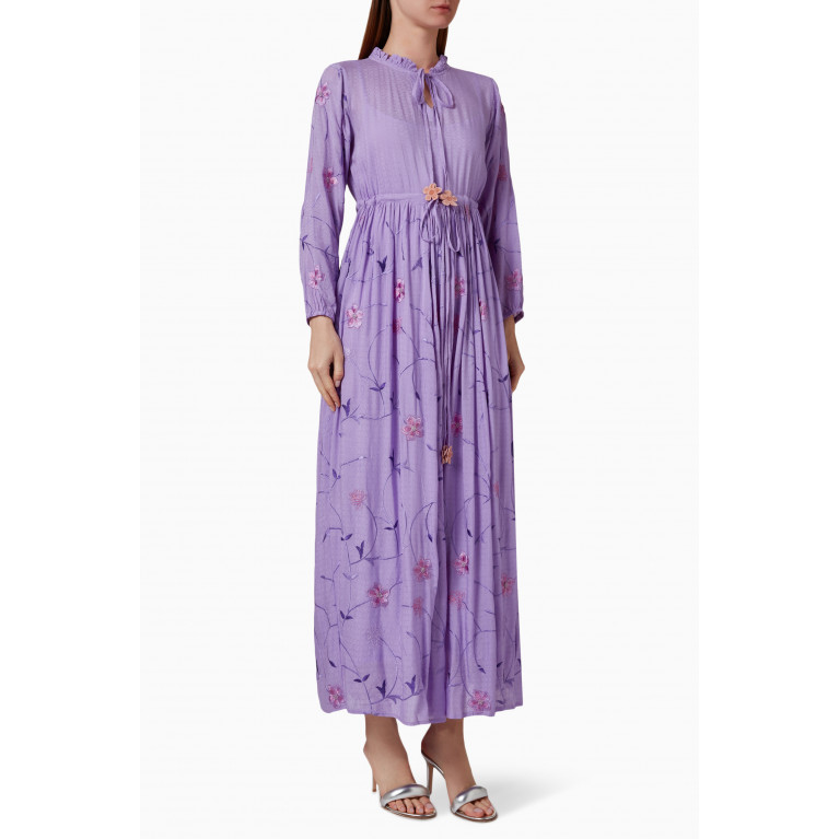 Miskaa - Embroidered Midi Dress in Cotton Blend Purple
