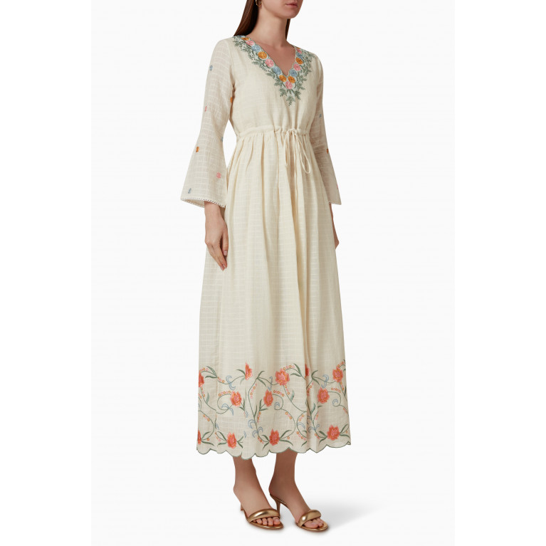 Miskaa - Embroidered Midi Dress in Cotton Blend