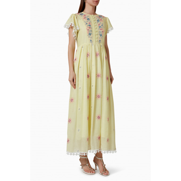 Miskaa - Embroidered Lace Midi Dress