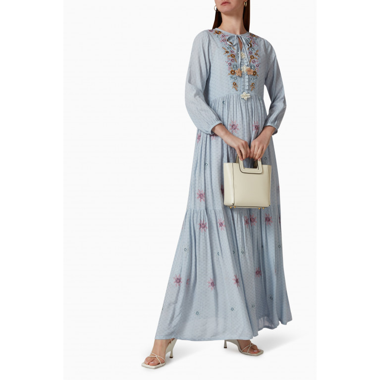 Miskaa - Embroidered Maxi Dress in Cotton Blend