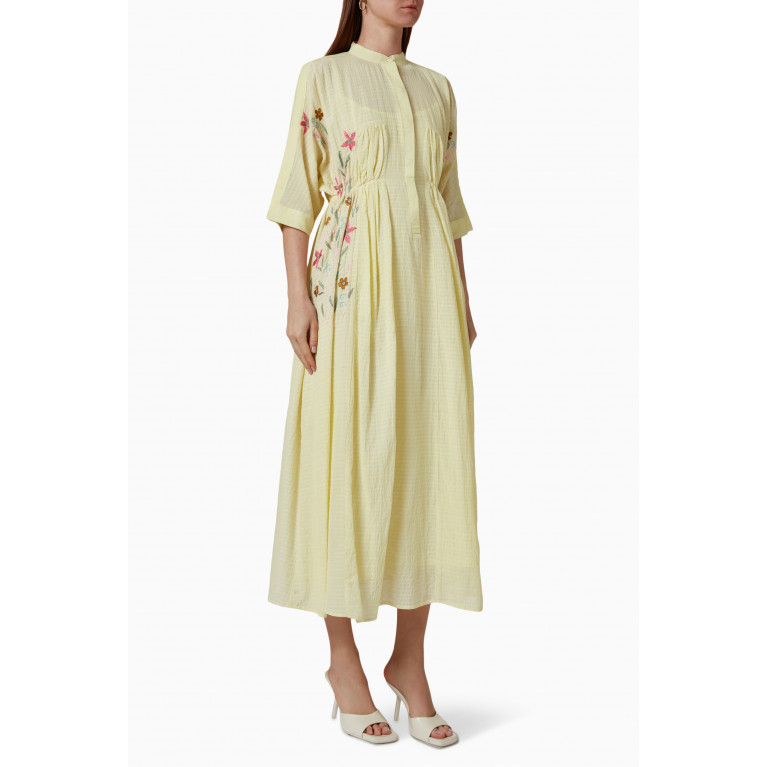 Miskaa - Embroidered Midi Dress in Cotton Blend