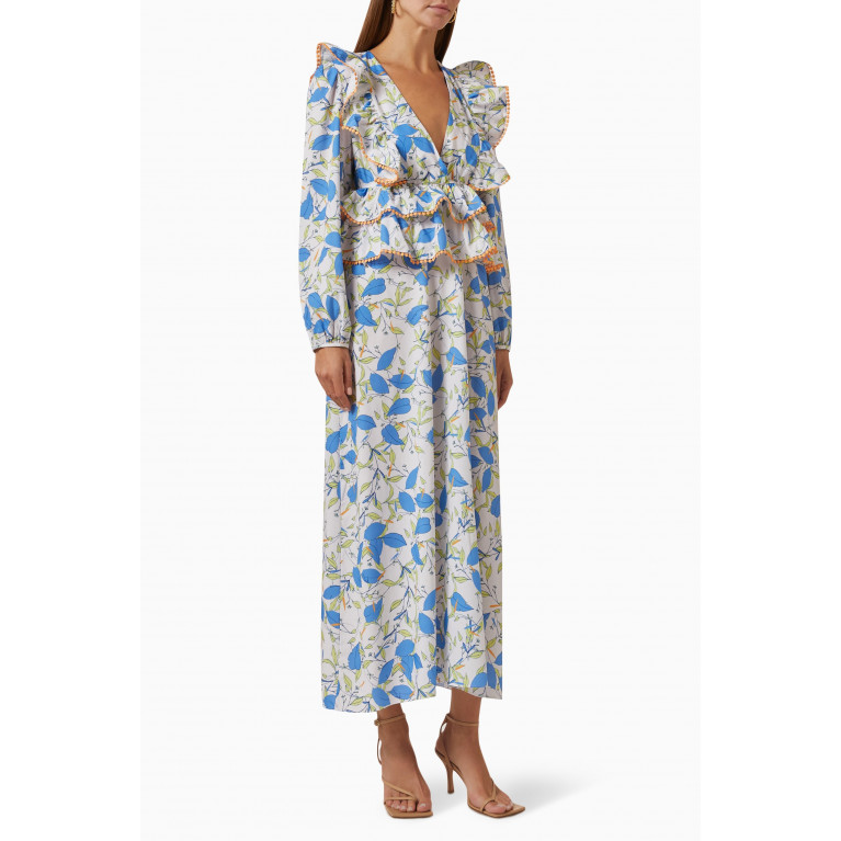 Mimya - Floral Maxi Dress in Crepe Blue
