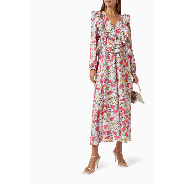 Mimya - Floral Maxi Dress in Crepe Red