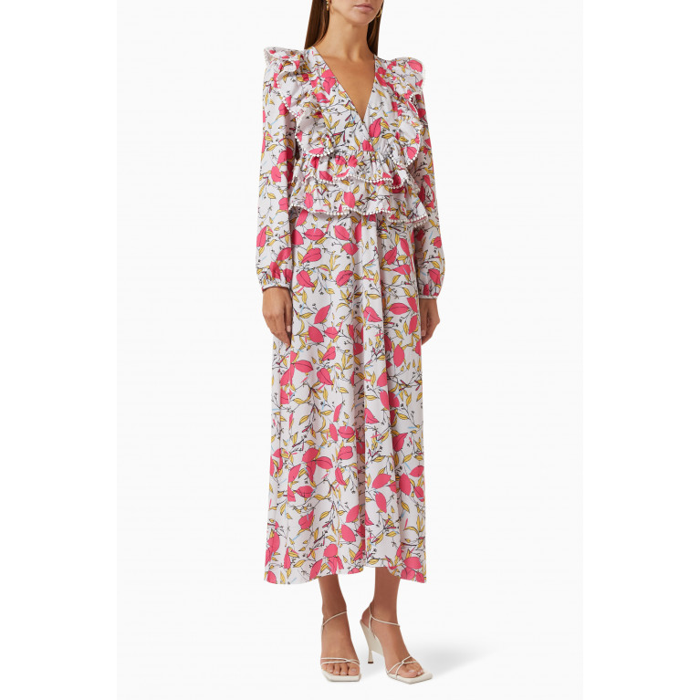 Mimya - Floral Maxi Dress in Crepe Red