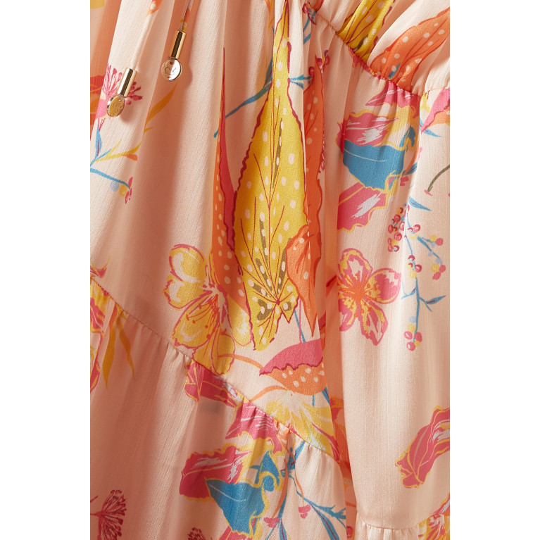 Mimya - Floral Maxi Dress in Satin Pink