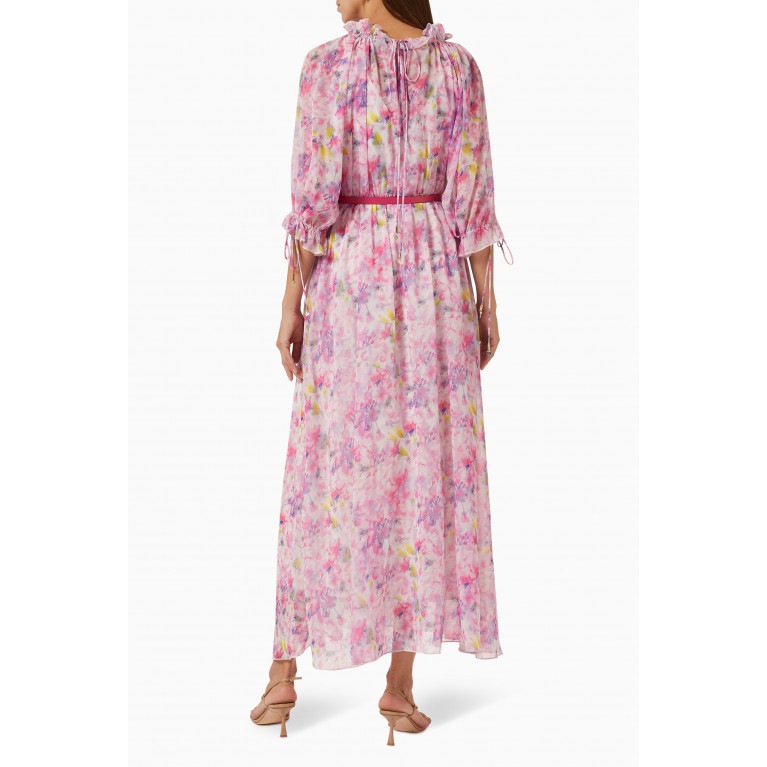 Mimya - Floral Maxi Dress in Crepe Pink
