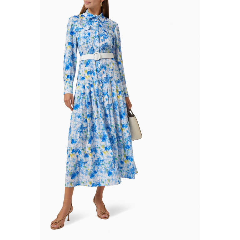 Mimya - Floral Maxi Dress in Crepe Blue