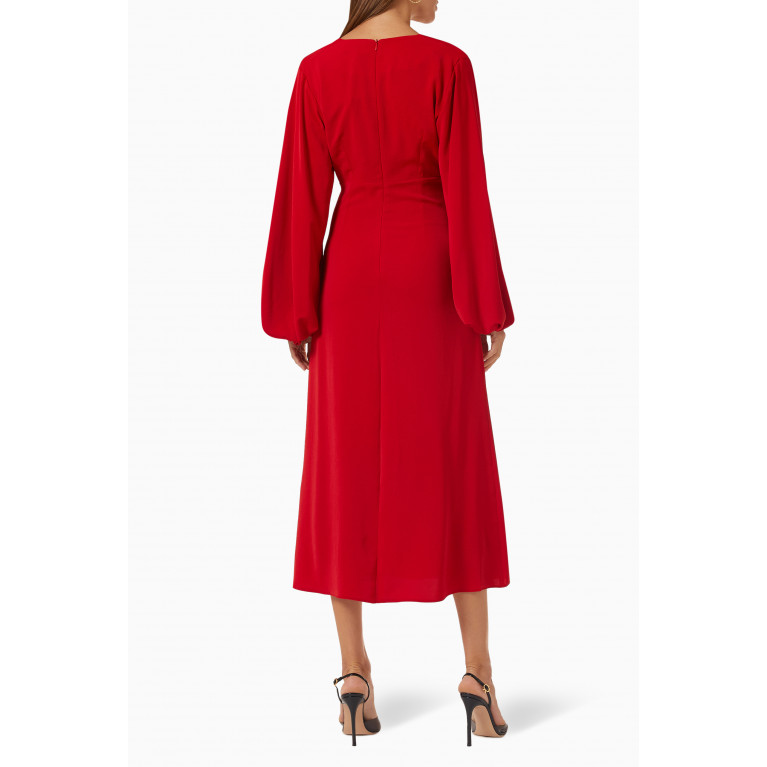 Mimya - Ruched Midi Dress in Crepe Red