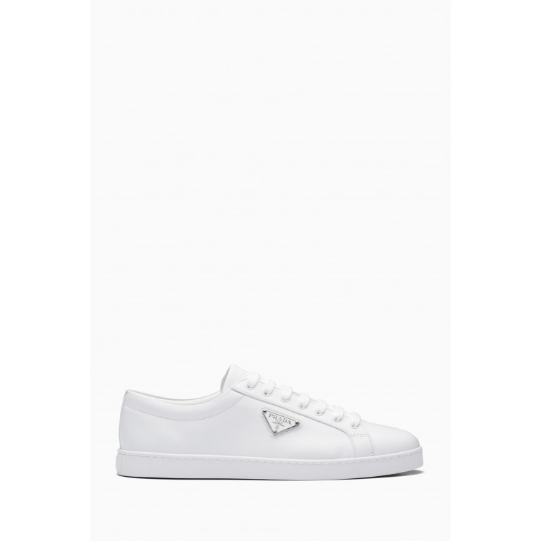 Prada - Logo Sneakers in Brushed Leather White