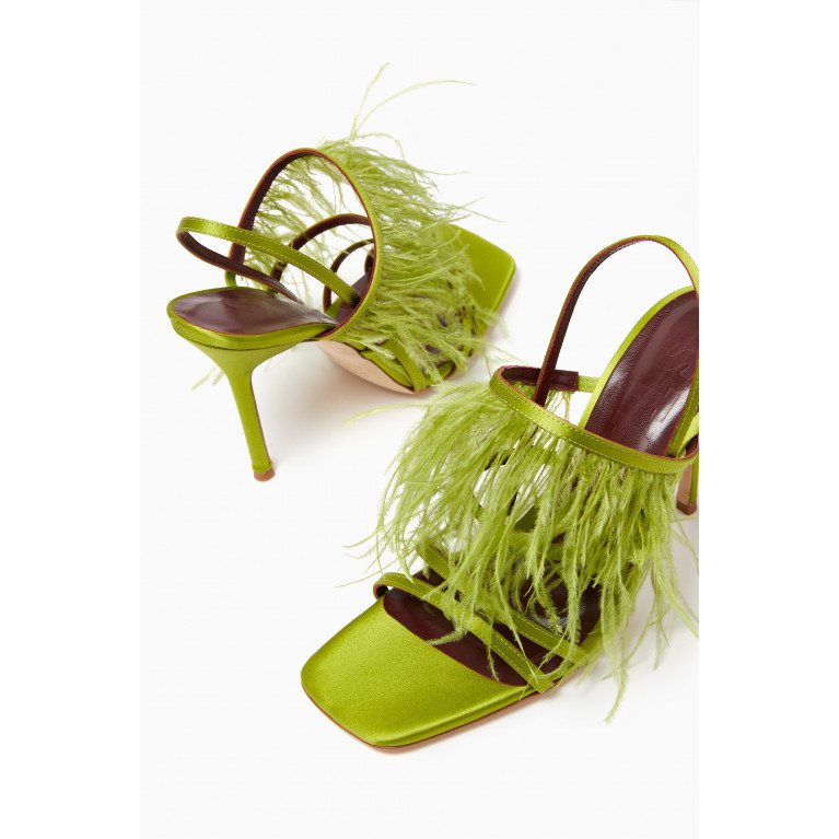 Staud - Anise Feather-trim 100 Slingback Sandals in Satin Green
