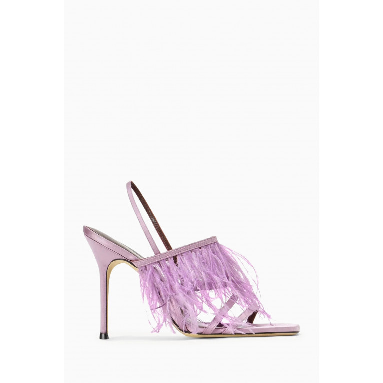 Anise Feather-trim 100 Slingback Sandals in Satin Purple