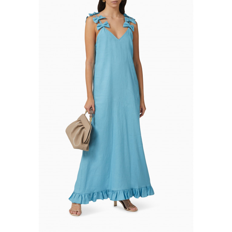 Adriana Degreas - Fantasy Maxi Dress in Linen Blue