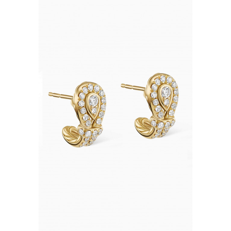 David Yurman - Thoroughbred Loop Huggie Hoop Earrings with Full Pavé Diamonds in 18kt Yellow Gold