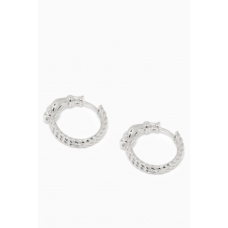 David Yurman - Thoroughbred Loop Huggie Hoop Earrings with Full Pavé Diamonds in Sterling Silver