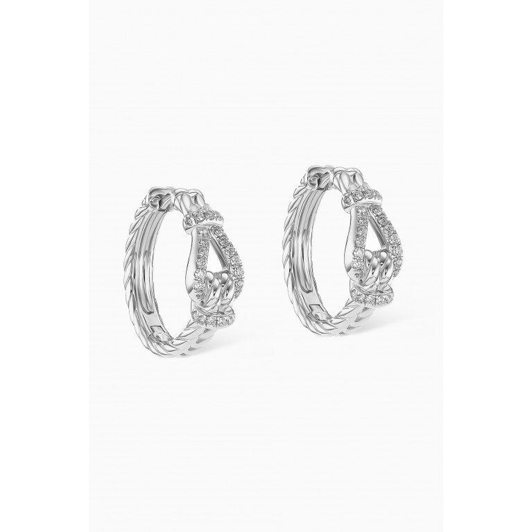 David Yurman - Thoroughbred Loop Huggie Hoop Earrings with Full Pavé Diamonds in Sterling Silver