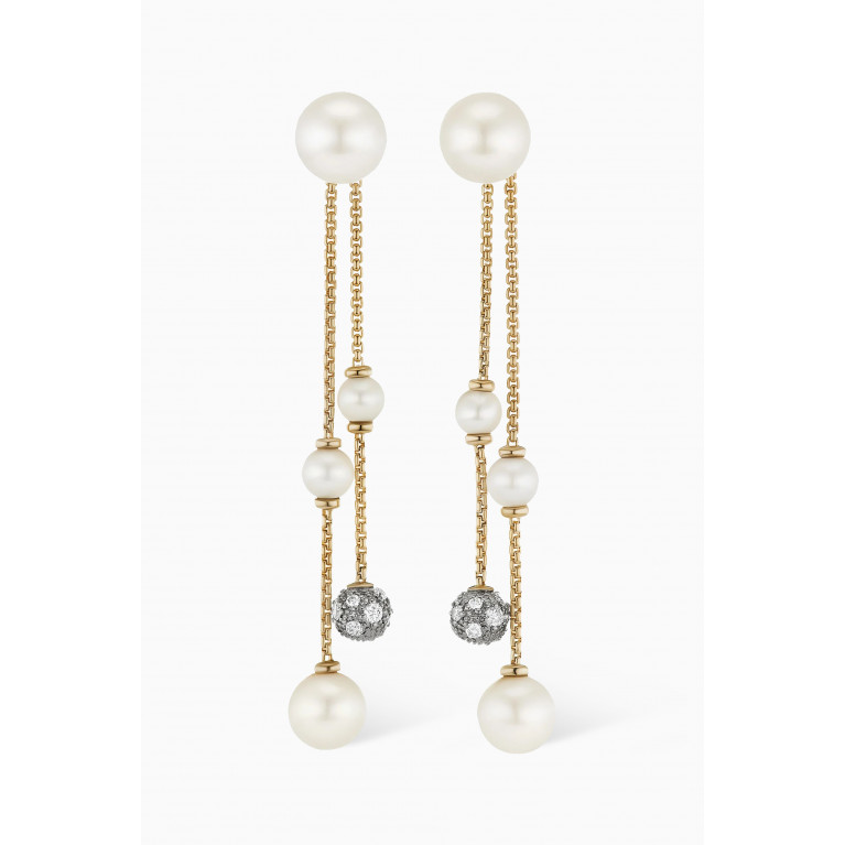 David Yurman - Two Row Pearl & Diamond Drop Earrings in 18kt Gold