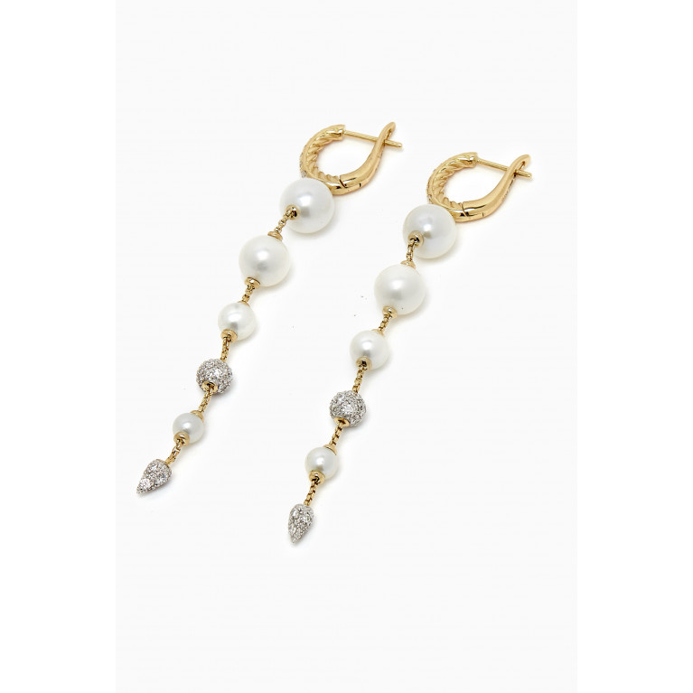 David Yurman - Pearl & Diamond Long Drop Earrings in 18kt Gold