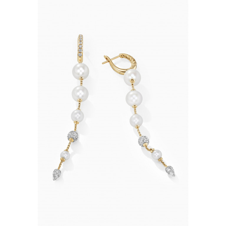 David Yurman - Pearl & Diamond Long Drop Earrings in 18kt Gold