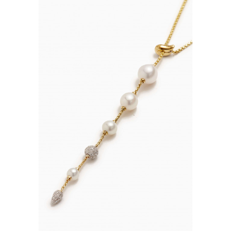David Yurman - Pavé Diamond & Pearl Y Necklace in 18kt Gold