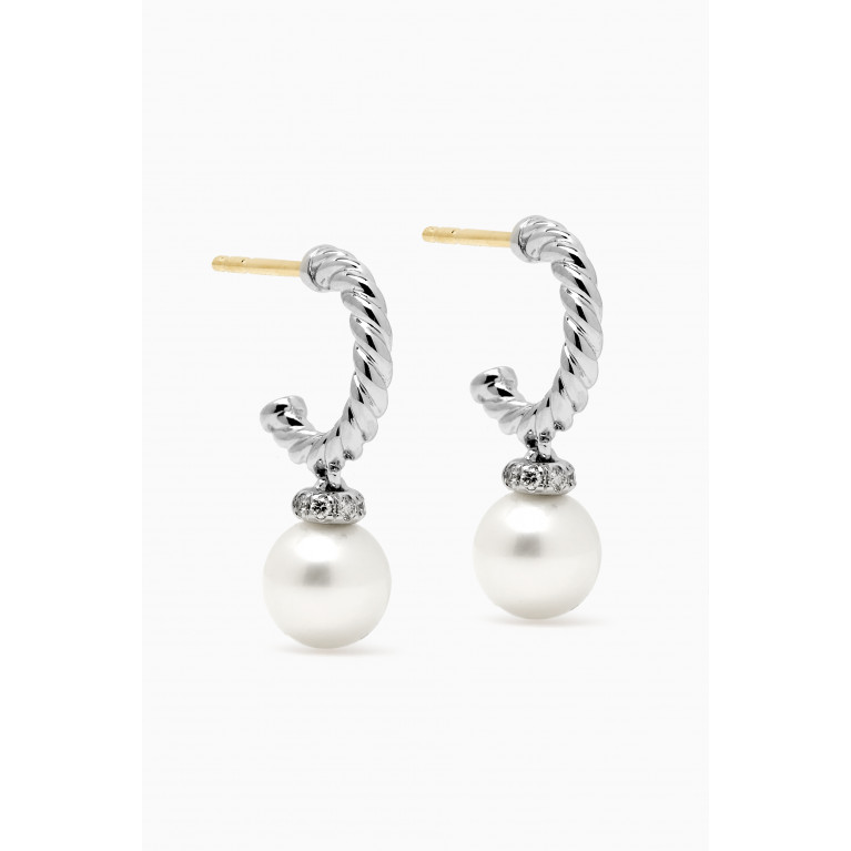 David Yurman - Solari Pearl & Diamond Hoop Earrings in Sterling Silver
