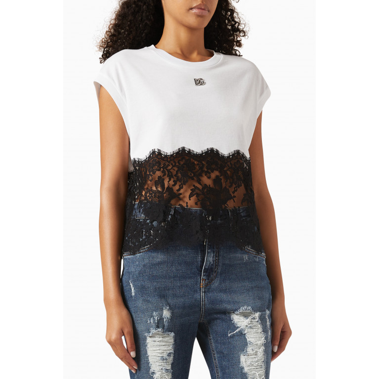 Dolce & Gabbana - Lace-trimmed T-shirt in Cotton-blend Jersey