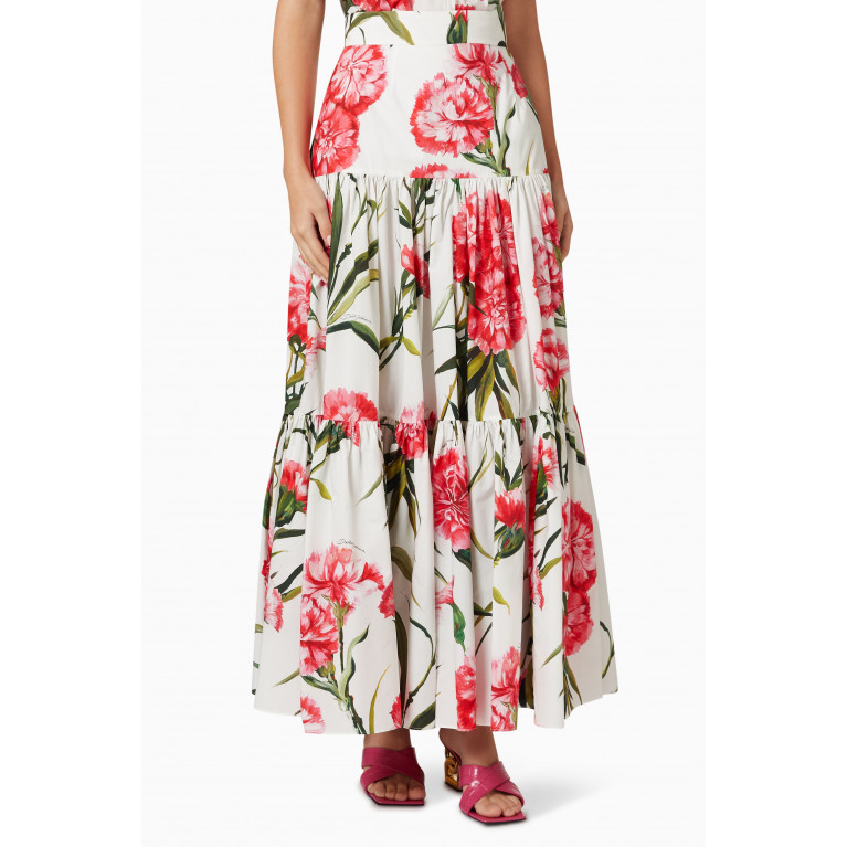 Dolce & Gabbana - Long Skirt in Carnation-print Cotton Poplin