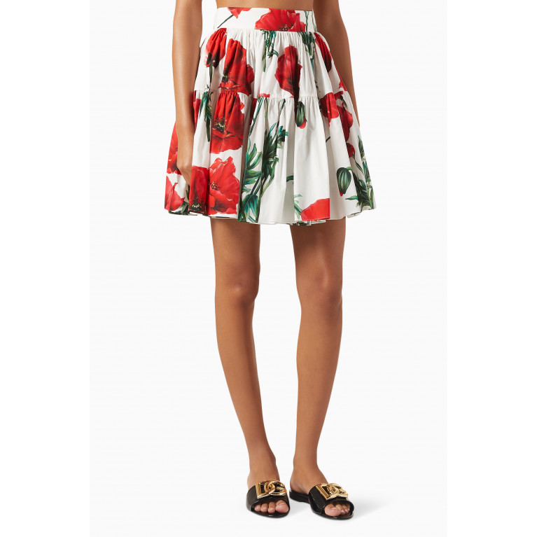 Dolce & Gabbana - Poppy-print Mini Skirt in Cotton-poplin
