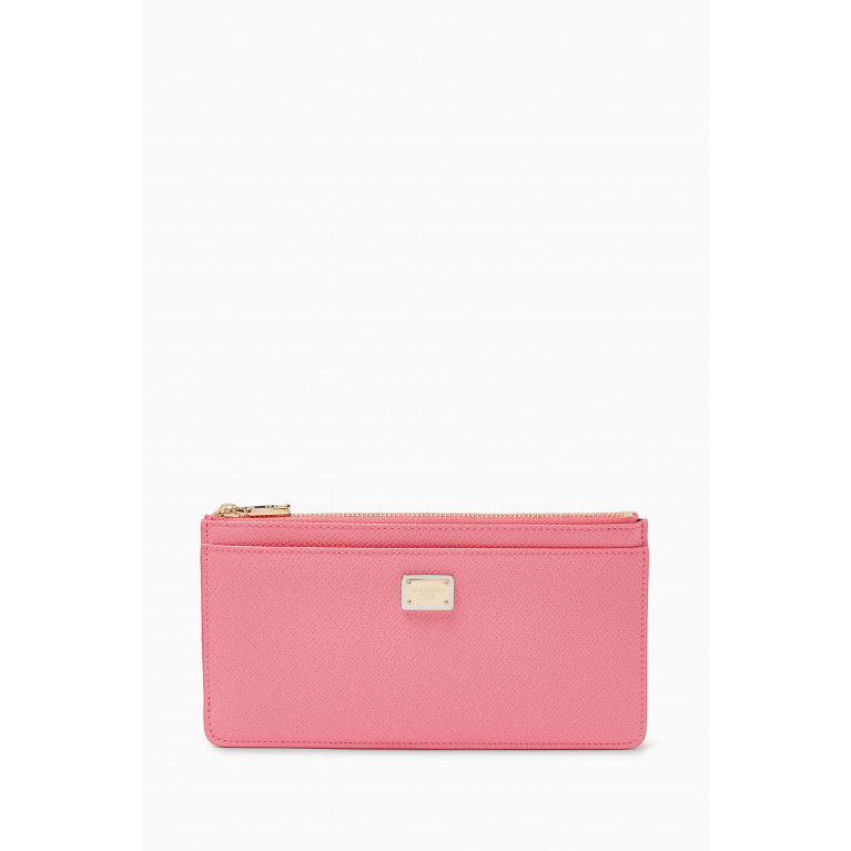Dolce & Gabbana - Large Card Case with DG Plate in Dauphine Leather Pink