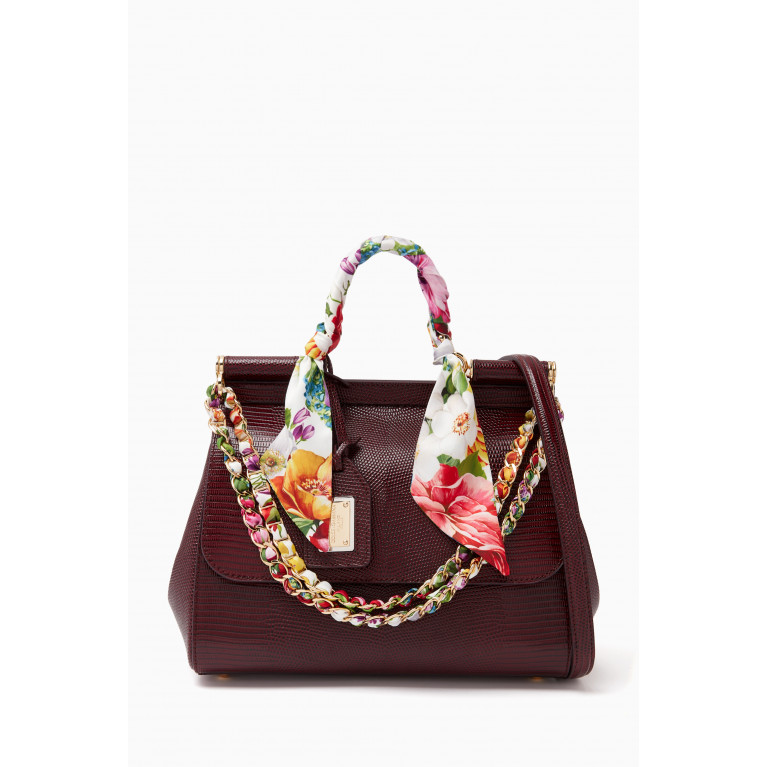 Dolce & Gabbana - Small Sicily Top Handle Bag with Scarf & Chain in Dauphine Leather