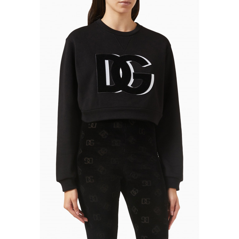 Dolce & Gabbana - Logo-patch Crop Sweatshirt in Cotton-blend Jersey