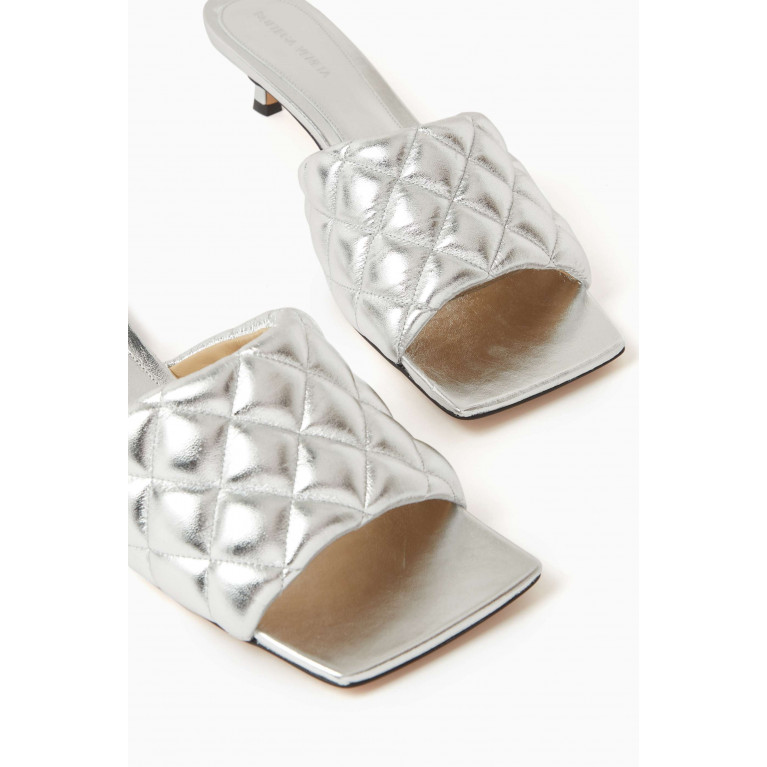 Bottega Veneta - Padded Mule Sandals in Metallic Leather Grey