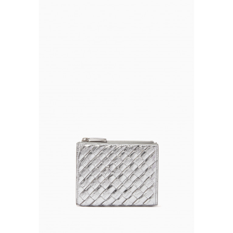 Bottega Veneta - Bi-fold Zipper Wallet in Intrecciato Metallic Nappa