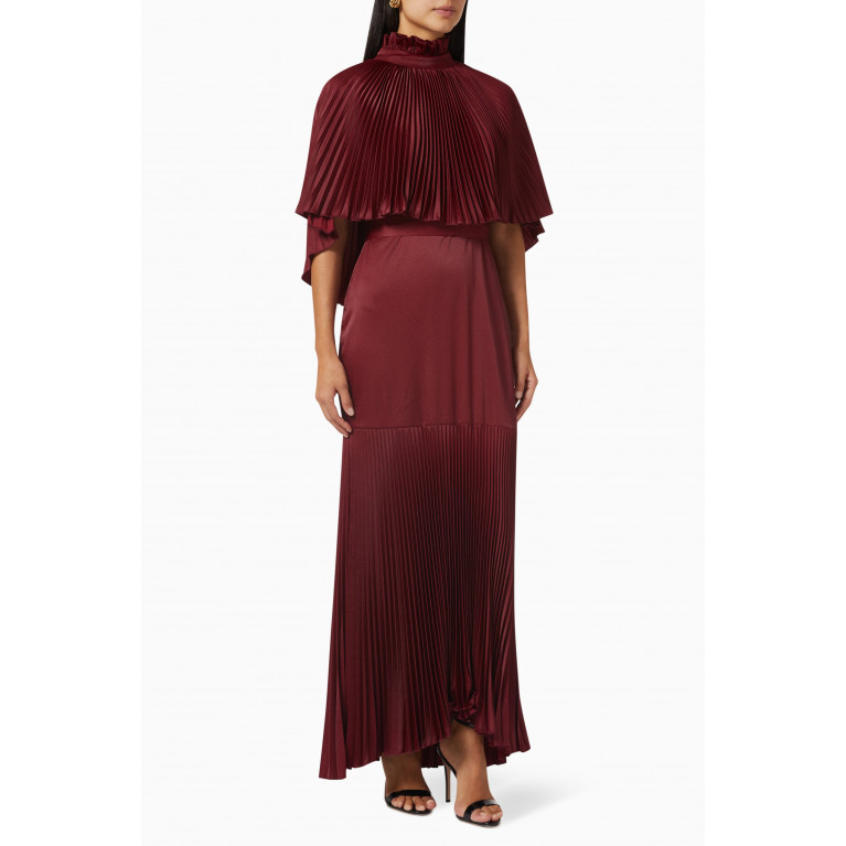 NASS - Pleated Cape Maxi Dress Red